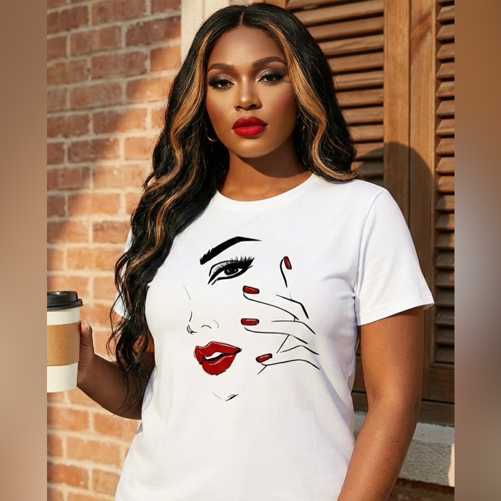 White Graphic Tee with Red and Black Design
